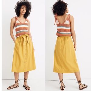 Madewell Button Front Tie Linen Midi Skirt